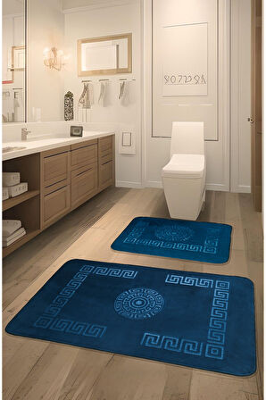 Simav Deluxe Kaymaz Taban, Yumuşacık, Emici 2'li Lüks Baskılı Banyo Paspası