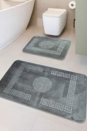 Simav Deluxe Kaymaz Taban, Yumuşacık, Emici 2'li Lüks Baskılı Banyo Paspası