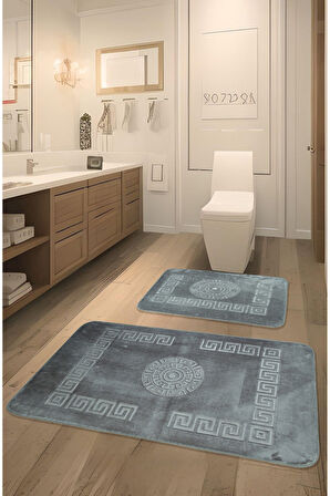 Simav Deluxe Kaymaz Taban, Yumuşacık, Emici 2'li Lüks Baskılı Banyo Paspası