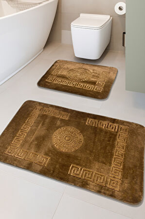 Simav Deluxe Kaymaz Taban, Yumuşacık, Emici 2'li Lüks Baskılı Banyo Paspası