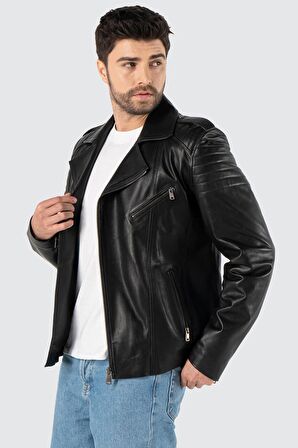 Massimo Hakiki Deri Motorcu Siyah Mont
