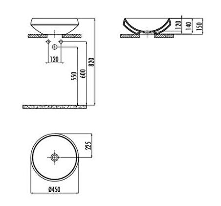 Creavit Deep Tezgah Üzeri Lavabo Beyaz Ø45 cm DE045