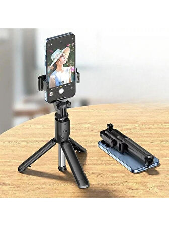 ELSER TİCARET Masaüstü Tripod Olabilen Telefon Tutuculu Kablosuz Kumandalı Selfie Çubuğu