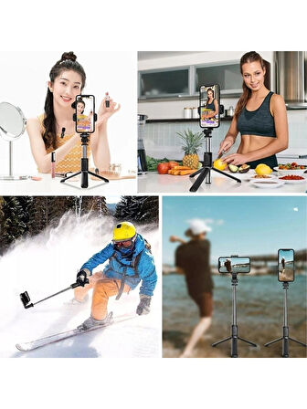 ELSER TİCARET Masaüstü Tripod Olabilen Telefon Tutuculu Kablosuz Kumandalı Selfie Çubuğu