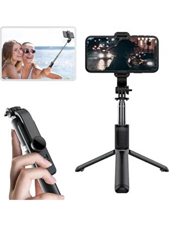ELSER TİCARET Masaüstü Tripod Olabilen Telefon Tutuculu Kablosuz Kumandalı Selfie Çubuğu