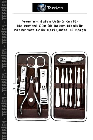 Premium Salon Ürünü Kuaför Malzemesi Günlük Bakım Manikür Paslanmaz Çelik Deri Çanta 12 Parça