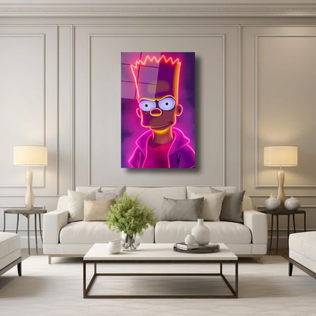 Neon Bart Simpson Cam Tablo – Modern Duvar Dekoru 35x50 cm
