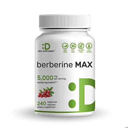 Deal Supplement Berberine Max Supplement with Turmeric, 5,000mg Per Serving, 240 Veggie Capsules