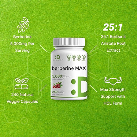 Deal Supplement Berberine Max Supplement with Turmeric, 5,000mg Per Serving, 240 Veggie Capsules