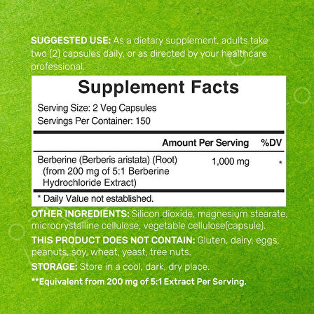 Deal Supplement Berberine 1000mg Per Serving 300 Veggie Caps