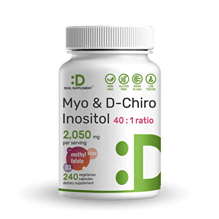 Deal Supplement Myo-Inositol Folate D-Chiro Inositol 40:1 ratio 2050 Mg Vitamin D3 240 Kapsul