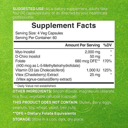 Deal Supplement Myo-Inositol Folate D-Chiro Inositol 40:1 ratio 2050 Mg Vitamin D3 240 Kapsul