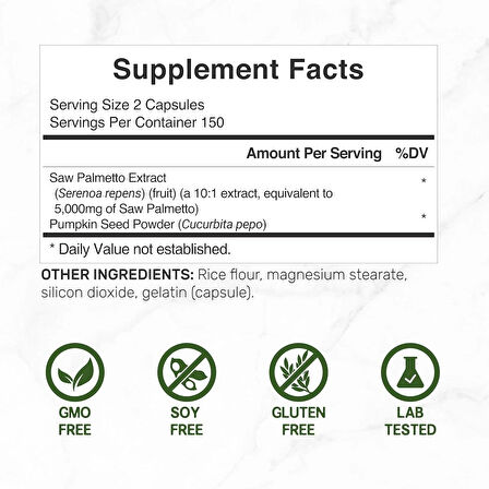 Deal Supplement Saw Palmetto 5000 mg with Pumpkin Seed 300 Caps Prostate Health DHT Blocker Hair