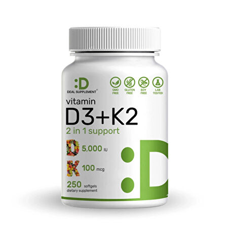 Deal Supplement Vitamin D3 K2 5000IU Softgel 250 Count