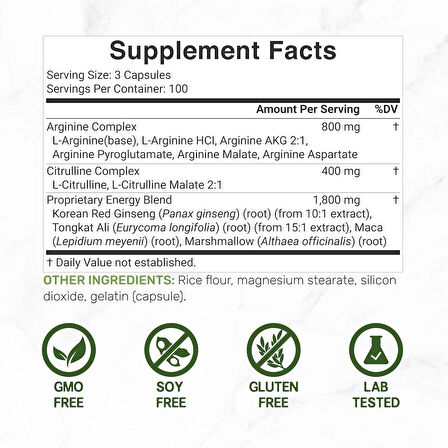 Deal Supplement Nitric Oxide Booster Arginine Akg & Citrulline Panax Complex Energy 3,000mg 300 Caps