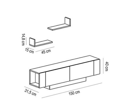 TV Ünitesi Londra Ceviz Beyaz 150 cm