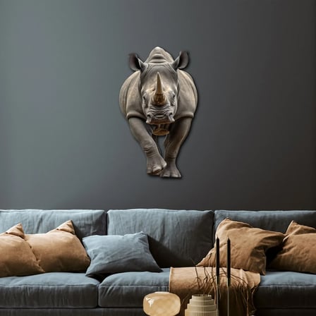 Gergedan Metal Tablo – Renkli Vahşi Hayvan Duvar Dekoru 50x80 cm