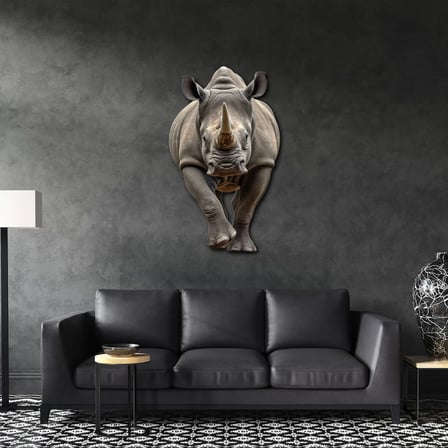 Gergedan Metal Tablo – Renkli Vahşi Hayvan Duvar Dekoru 50x80 cm