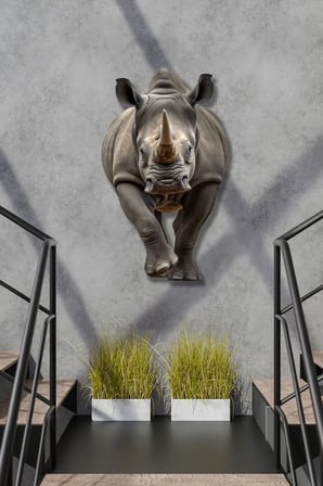 Gergedan Metal Tablo – Renkli Vahşi Hayvan Duvar Dekoru 50x80 cm