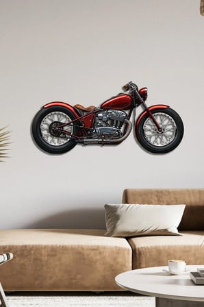 Kırmızı Vintage Motor Metal Tablo 50x25 cm
