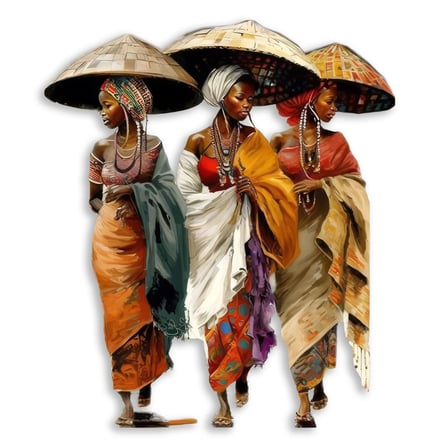 Üç Afrikalı Kadın (Şapkalı) Metal Tablo 82x95 cm