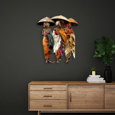 Üç Afrikalı Kadın (Şapkalı) Metal Tablo 82x95 cm