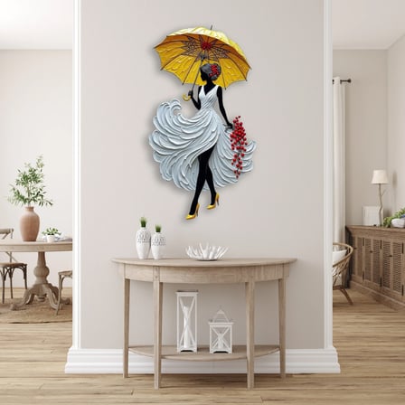Şemsiyeli Zarif Kadın Metal Tablo 28x50 cm