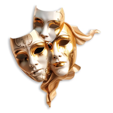 Altın Tiyatro Maskeleri Metal Tablo 84x95 cm