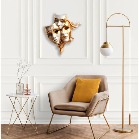 Altın Tiyatro Maskeleri Metal Tablo 84x95 cm