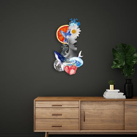 Sürreal Kadın Kolaj Metal Tablo 49x95 cm