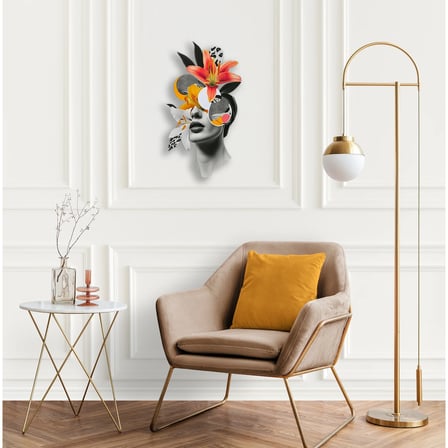 Zambaklı Kadın (Kolaj) Metal Tablo 36x65 cm