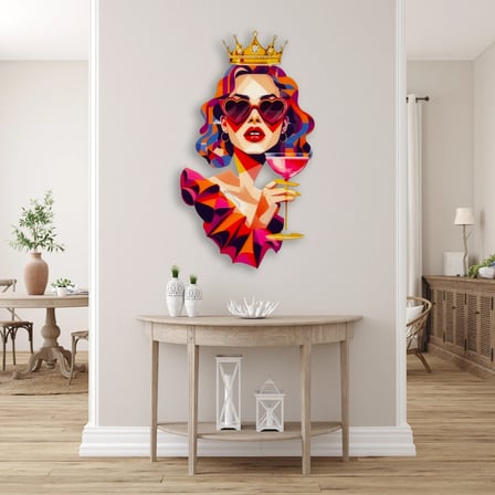 Taçlı Kadın (Kokteyl) Metal Tablo 37x65 cm
