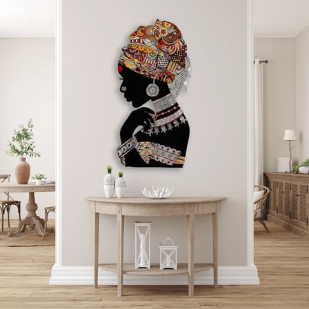 Afrikalı Kadın Silüeti II Metal Tablo 32x65 cm