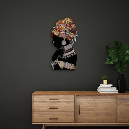 Afrikalı Kadın Silüeti II Metal Tablo 47x95 cm