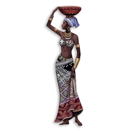 Sepetli Afrikalı Kadın Metal Tablo 23x75 cm
