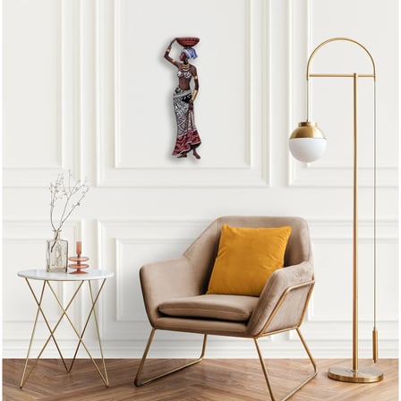 Sepetli Afrikalı Kadın Metal Tablo 23x75 cm