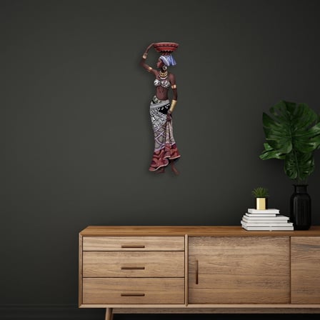 Sepetli Afrikalı Kadın Metal Tablo 23x75 cm