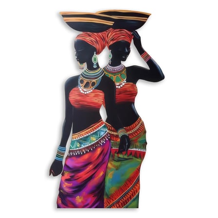 Sepetli İki Afrikalı Kadın Metal Tablo 38x65 cm