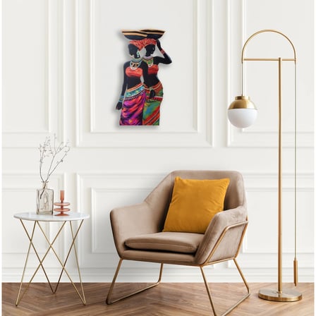 Sepetli İki Afrikalı Kadın Metal Tablo 38x65 cm