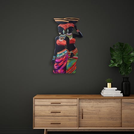 Sepetli İki Afrikalı Kadın Metal Tablo 38x65 cm