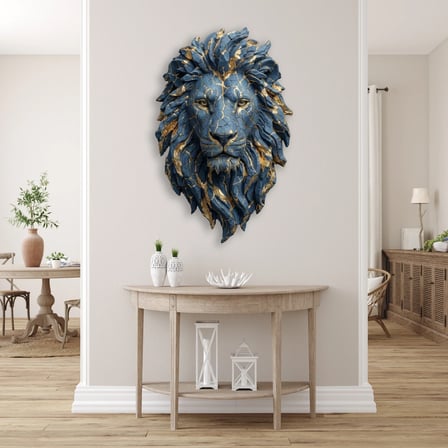 Aslan Başı (Mavi-Altın) Metal Tablo 61x95 cm