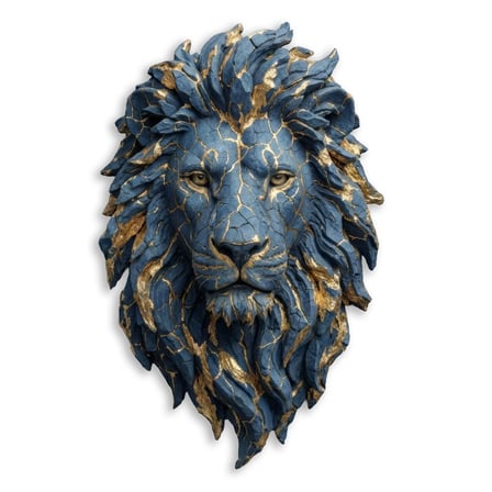 Aslan Başı (Mavi-Altın) Metal Tablo 61x95 cm