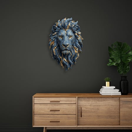 Aslan Başı (Mavi-Altın) Metal Tablo 61x95 cm