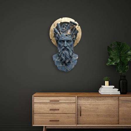 Zeus Büstü (Dişli & Kum Saati) Metal Tablo 29x50 cm