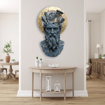 Zeus Büstü (Dişli & Kum Saati) Metal Tablo 56x95 cm