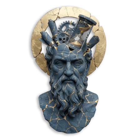 Zeus Büstü (Dişli & Kum Saati) Metal Tablo 56x95 cm