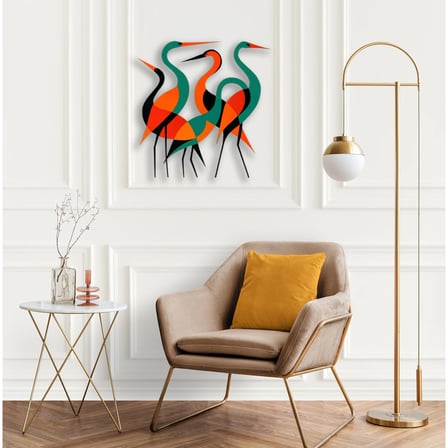Balıkçıl Kuşları (Soyut) Metal Tablo 70x70 cm