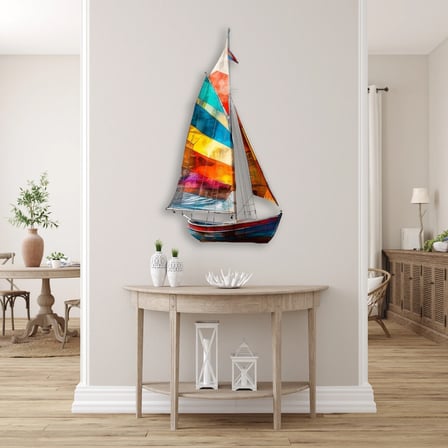 Renkli Yelkenli Tekne Metal Tablo 35x65 cm