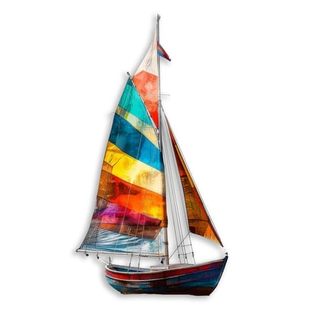Renkli Yelkenli Tekne Metal Tablo 52x95 cm