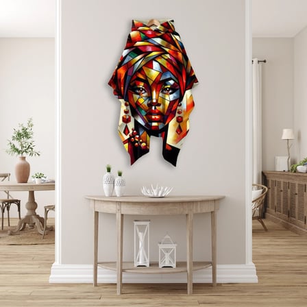 Mozaik Afrikalı Kadın Metal Tablo 49x80 cm